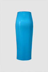 Faux Leather Wrap Midi Skirt